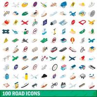 conjunto de 100 ícones de estrada, estilo 3d isométrico vetor