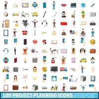 conjunto de 100 ícones de planejamento de projeto, estilo cartoon vetor