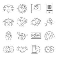 conjunto de ícones de conexões globais, estilo de estrutura de tópicos vetor