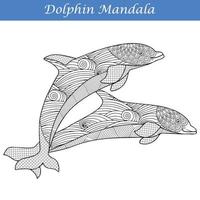 elementos decorativos vintage de golfinho com mandalas. estilo zentangle de golfinhos desenhados à mão vetor