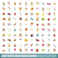 100 brinquedos para crianças conjunto de ícones, estilo cartoon vetor
