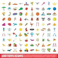 conjunto de 100 ícones de brinquedos, estilo cartoon vetor