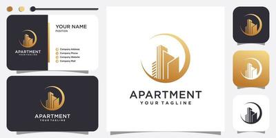 conceito de logotipo de apartamento, dourado, construção, moderno, vetor premium