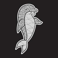elementos decorativos vintage de golfinho com mandalas. estilo zentangle de golfinhos desenhados à mão vetor