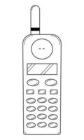 telefone móvel desenhado à mão dos anos 90. dispositivo para comunicação via comunicação celular. estilo doodle. retrato falado. ilustração vetorial vetor