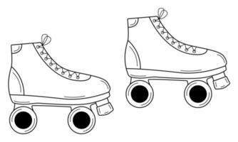 patins desenhados à mão. equipamentos para esportes e atividades ao ar livre. atributo dos anos 80, 90. estilo doodle. retrato falado. ilustração vetorial vetor