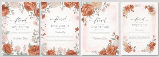 conjunto de coleção linda flor rosa e folha botânica ilustração digital pintada para amor casamento dia dos namorados ou arranjo convite design cartão de saudação vetor