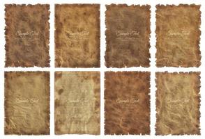 coleção de vetores conjunto de folha de papel pergaminho velho vintage envelhecido ou textura isolada no fundo branco