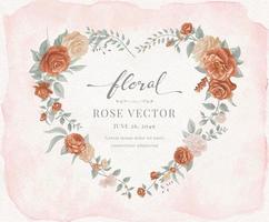 linda flor rosa e folha botânica em forma de coração aquarela ilustração pintada digital para amor casamento dia dos namorados ou arranjo convite design cartão de saudação vetor