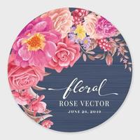 linda flor rosa e folha botânica na etiqueta de madeira círculo ilustração digital pintada para amor casamento dia dos namorados ou arranjo convite design cartão de saudação vetor