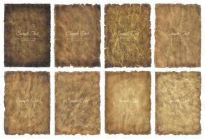 coleção de vetores conjunto de folha de papel pergaminho velho vintage envelhecido ou textura isolada no fundo branco