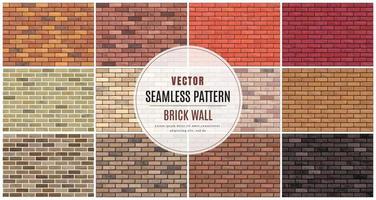 bloco de coleção de padrões sem costura de parede de tijolos definir fundo de textura vetor