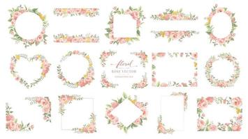 conjunto de coleção linda flor rosa e folha botânica ilustração digital pintada para amor casamento dia dos namorados ou arranjo convite design cartão de saudação vetor