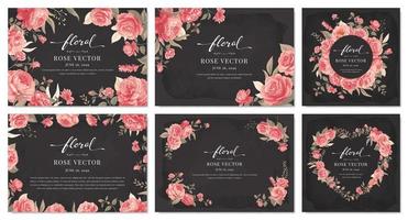 conjunto de coleção linda flor rosa e folha botânica ilustração digital pintada para amor casamento dia dos namorados ou arranjo convite design cartão de saudação vetor