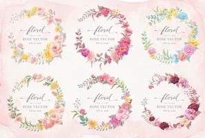 conjunto de coleção rótulo linda flor rosa e folha botânica ilustração digital pintada para amor casamento dia dos namorados ou arranjo convite design cartão de saudação vetor