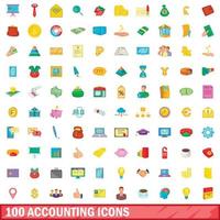 conjunto de 100 ícones de contabilidade, estilo cartoon vetor