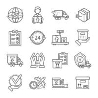 conjunto de ícones de entrega de encomendas, estilo de estrutura de tópicos vetor
