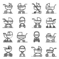 conjunto de ícones de carrinho de bebê, estilo de estrutura de tópicos vetor