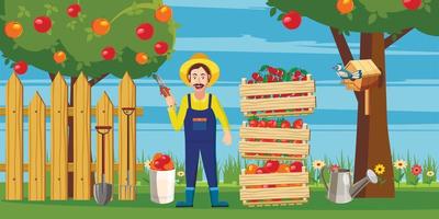 conjunto de ícones de colheita de jardineiro, estilo cartoon vetor