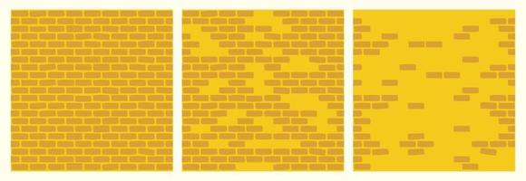 conjunto de padrões de parede de tijolos de cor amarela. blocos de construção de construção sem costura coleção de fundo para jogo, web design, têxtil, estampas e cafés.