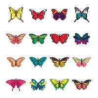 conjunto de ícones de coleção de borboletas, estilo cartoon vetor