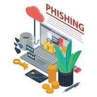 fundo de conceito de phishing na internet, estilo isométrico vetor