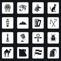 ícones de itens de viagem egito conjunto de quadrados vetor