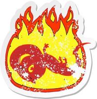 adesivo retrô angustiado de um dragão flamejante de desenho animado vetor