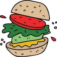 hambúrguer vegetariano de desenho animado desenhado à mão peculiar vetor