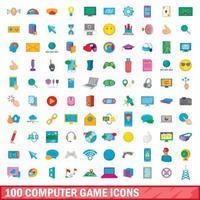 conjunto de 100 ícones de jogos de computador, estilo cartoon vetor