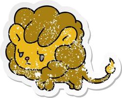 adesivo angustiado desenho animado kawaii filhote de leão fofo vetor