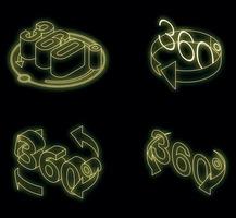 conjunto de ícones de 360 graus neon vector