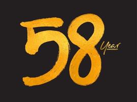 modelo de vetor de celebração de aniversário de 58 anos de ouro, design de logotipo de 58 anos, 58º aniversário, números de letras de ouro desenho de pincel esboço desenhado à mão, ilustração em vetor de design de logotipo de número
