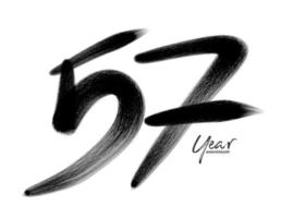 Modelo de vetor de comemoração de aniversário de 57 anos, design de logotipo de 57 anos, 57º aniversário, números de letras pretas desenho de pincel esboço desenhado à mão, ilustração vetorial de design de logotipo de número