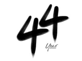 Modelo de vetor de celebração de aniversário de 44 anos, design de logotipo de 44 anos, 44º aniversário, números de letras pretas desenho de pincel esboço desenhado à mão, ilustração vetorial de design de logotipo de número