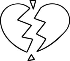 desenho de linha desenho animado coração partido vetor