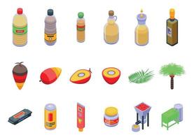 ícones de palma de óleo definir vetor isométrico. plantação de fazenda