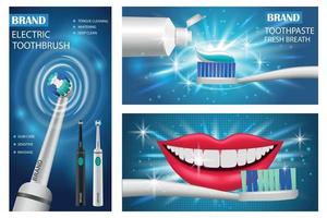 conjunto de conceito de banner de escova de dentes, estilo realista vetor