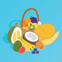 clipart de cesta de frutas, estilo isométrico vetor