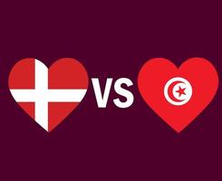 dinamarquesa e tunísia bandeira coração símbolo design africano e europeu vetor final de futebol países africanos e europeus ilustração de equipes de futebol