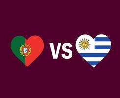 portugal e uruguai bandeira coração símbolo design europa e américa latina vetor final de futebol países europeus e latino-americanos ilustração de times de futebol