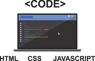 desenvolvimento, código, html, css, script j conceito de laptop de ícone plano. ilustração vetorial para banner vetor
