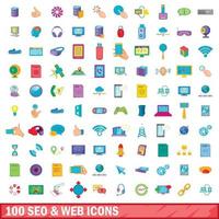 conjunto de 100 ícones de seo e web, estilo cartoon vetor