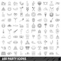 conjunto de 100 ícones de festa, estilo de contorno vetor