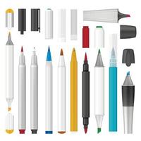 conjunto de maquete de marcador de caneta com ponta de feltro, estilo realista vetor