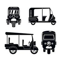 conjunto de ícones de tuk rickshaw tailândia, estilo simples vetor