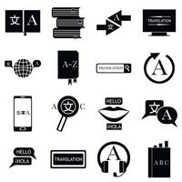 conjunto de ícones de profissão de tradutor, estilo simples vetor