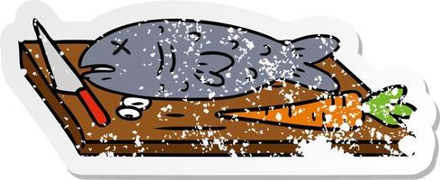doodle de desenho animado adesivo angustiado de uma tábua de cortar alimentos vetor