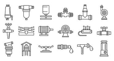 conjunto de ícones do sistema de irrigação agrícola, estilo de estrutura de tópicos vetor