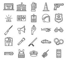 conjunto de ícones de elemento de equipamento policial, estilo de estrutura de tópicos vetor